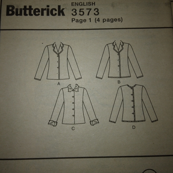 BUTTERICK 3573 Sz 14-18 Misses below waist, long sleeve button front jacket EASY - Picture 4 of 5